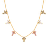 TOVA Multi Cross Necklace in Candy Glam Blush with gold chain and multicolor crystal cross charms at ooh la la! in Grapevine TX 76051