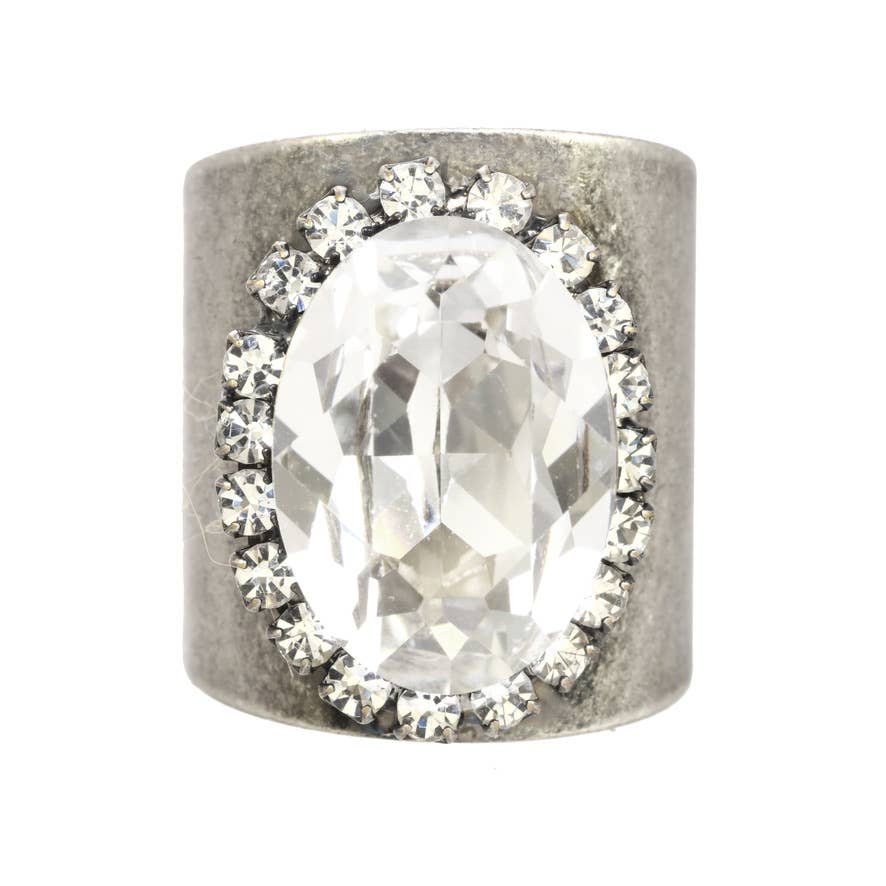 TOVA Sydney Ring, Swarovski Crystal Ring, Antique Silver Ring, Adjustable Statement Ring, Vintage Style Jewelry, Clear Crystal Cocktail Ring, Luxury Women's Rings, Handcrafted Statement Jewelry at ooh la la! in Grapevine TX 76051