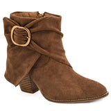 Corky's Wine O'Clock chestnut brown suede ankle boot with gold buckle wrap detail at ooh la la! in Grapevine TX 76051