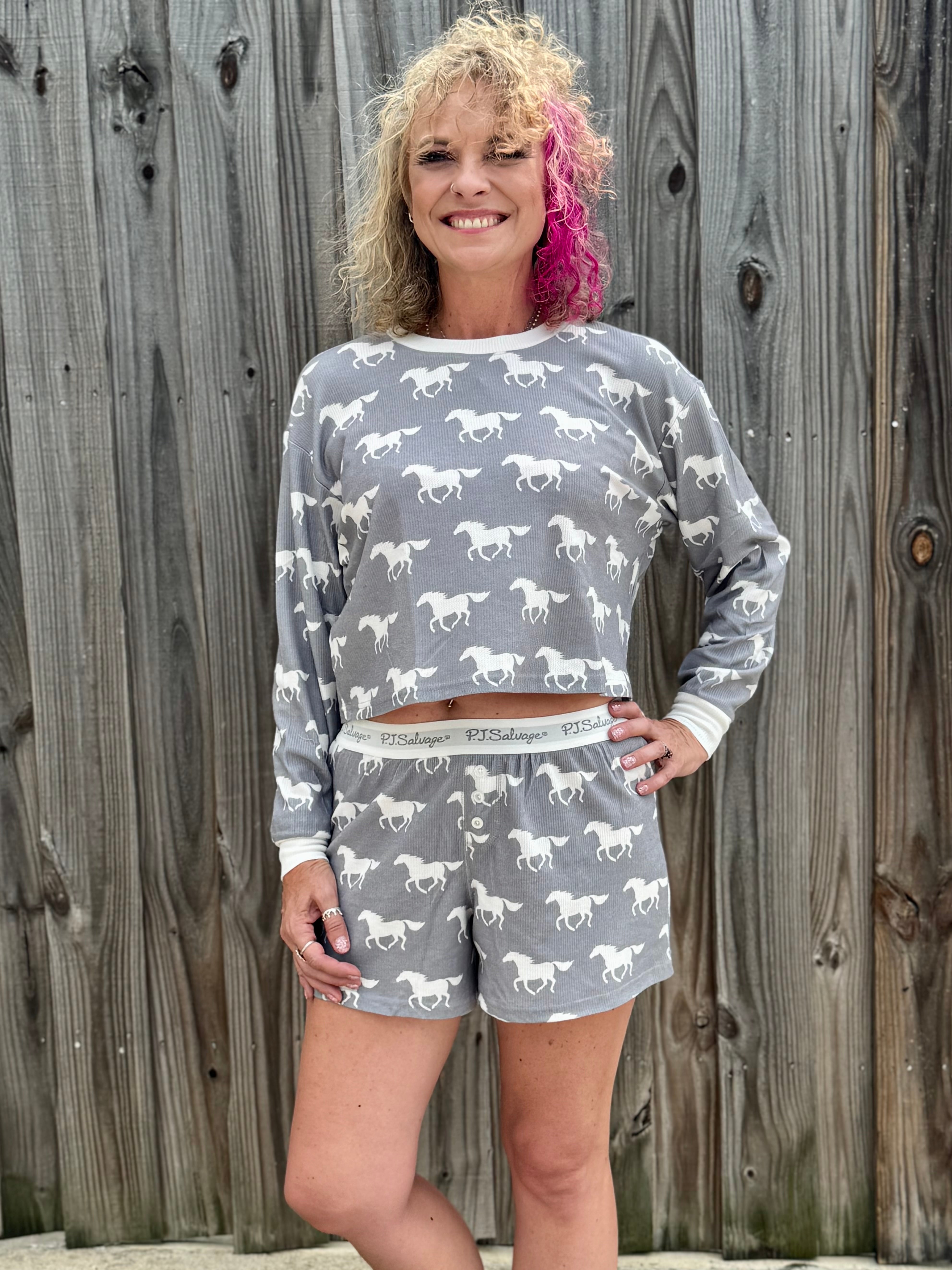 PJ Salvage Boyfriend Boxer Horse Print Short Set at ooh la la! in Grapevine TX 76051