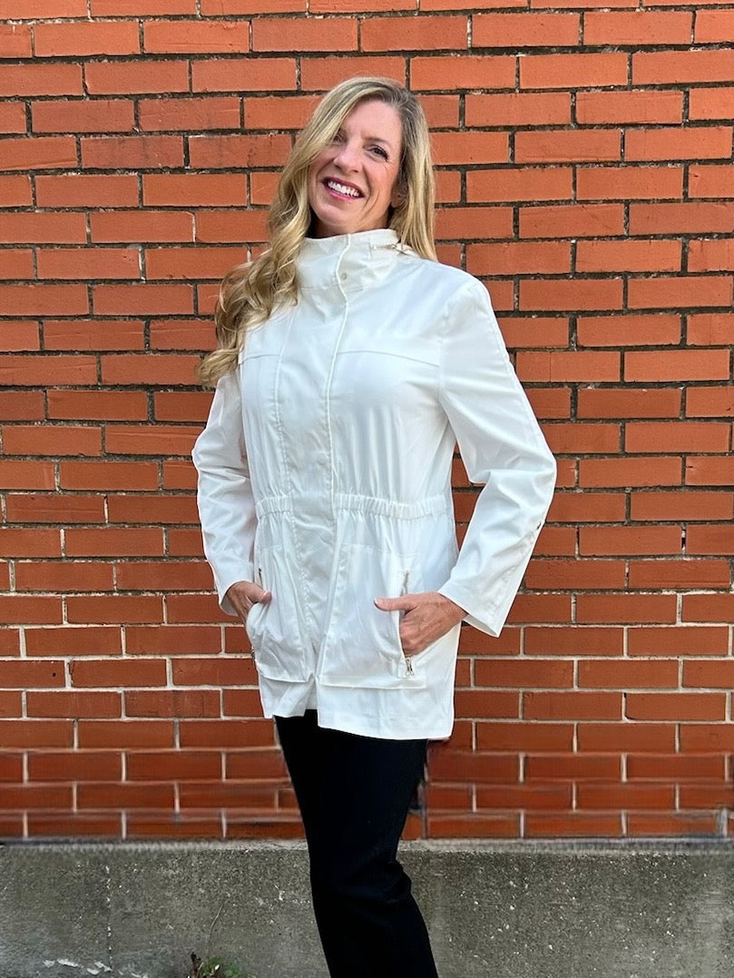 Casual Short Raincoat in white at ooh la la! in Grapevine TX 76051