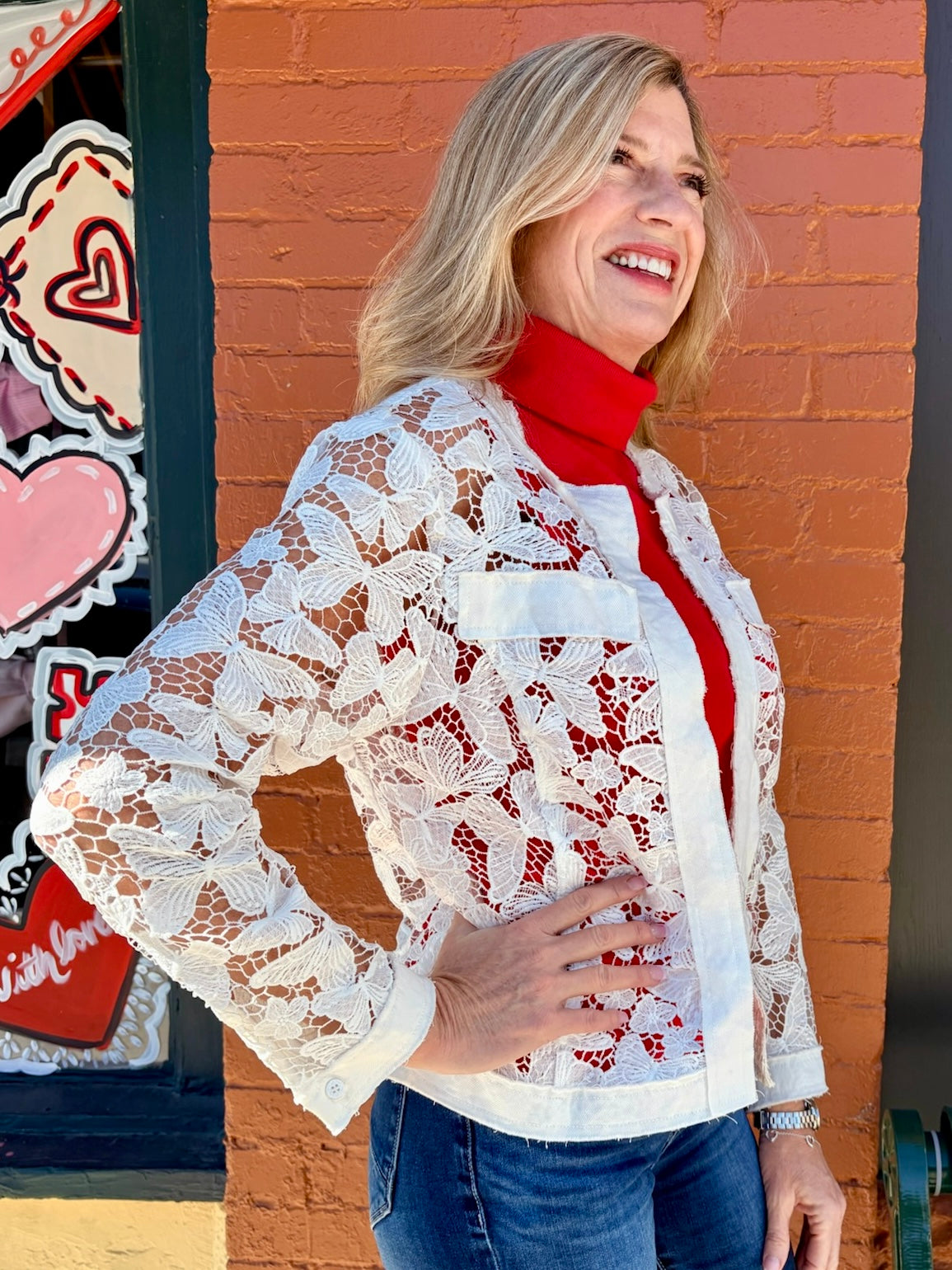 Butterfly Lace Open-Front Jacket at ooh la la! in Grapevine TX 76051