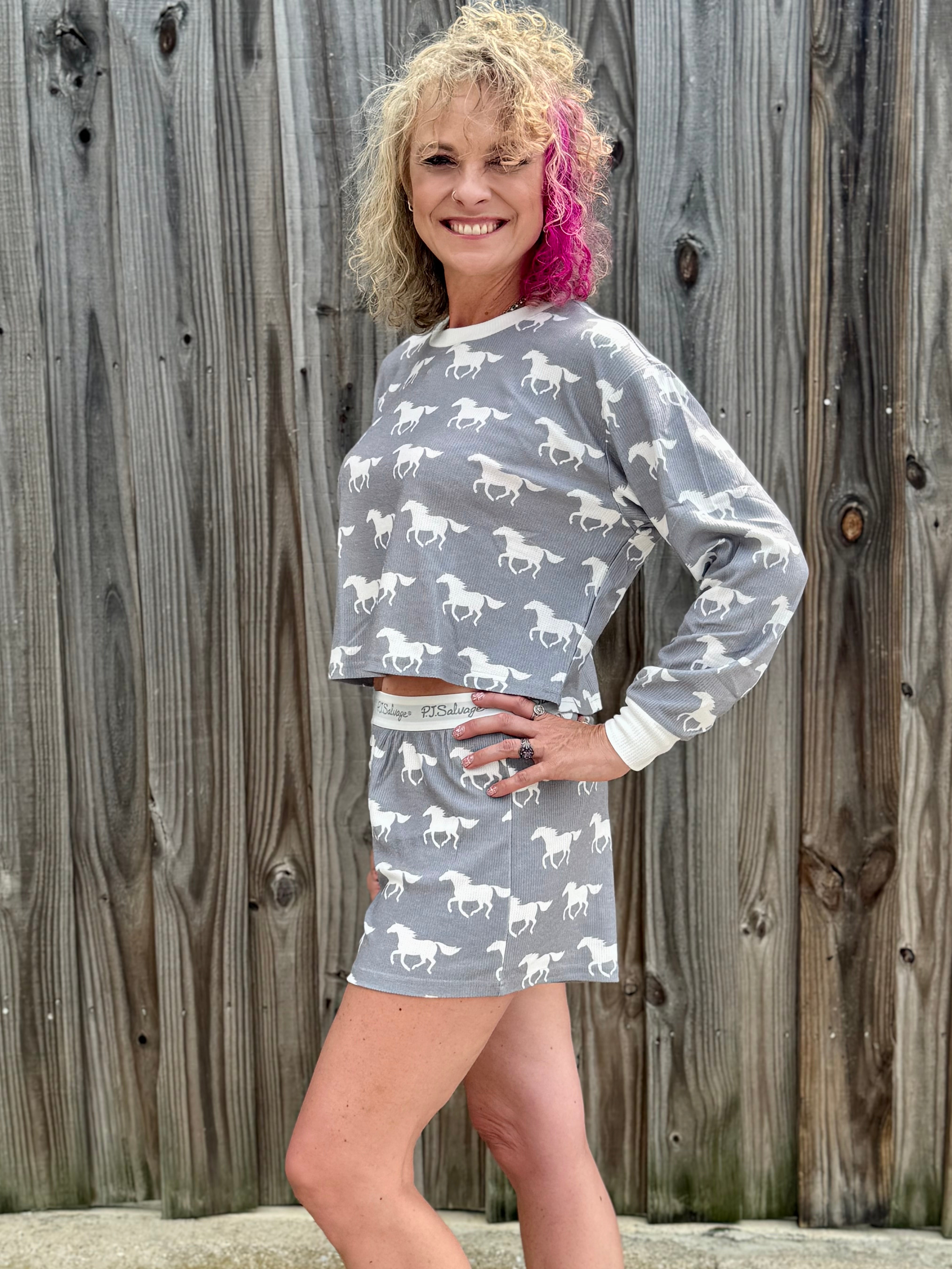 PJ Salvage Boyfriend Boxer Horse Print Short Set at ooh la la! in Grapevine TX 76051