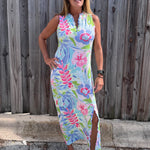 Ana Clare, UPF 50 maxi dress, tropical floral maxi, sun protective clothing, sheath maxi dress, summer vacation outfit, resort wear for women, SPF 50+ sun dress. at ooh la la! in Grapevine TX 76051
