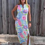 Ana Clare, UPF 50 maxi dress, tropical floral maxi, sun protective clothing, sheath maxi dress, summer vacation outfit, resort wear for women, SPF 50+ sun dress. at ooh la la! in Grapevine TX 76051