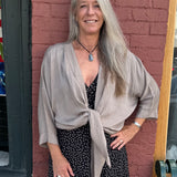 Made in Italy Tie Front Batwing Cardigan in taupe at ooh la la! in Grapevine TX 76051