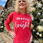 Merry + Bright Sweatshirt in red at ooh la la! in Grapevine TX 76051