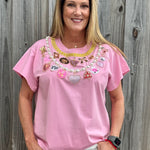 Queen of Sparkles Hot Pink Pearl & Chain Valentine's Day Charm Necklace Tee at ooh la la! in Grapevine TX 76051