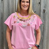 Queen of Sparkles Hot Pink Pearl & Chain Valentine's Day Charm Necklace Tee at ooh la la! in Grapevine TX 76051