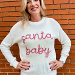 Simply Southern Santa Baby Embroidered Pullover Sweater in white at ooh la la! in Grapevine TX 76051