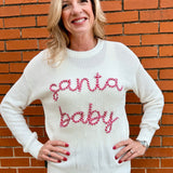 Simply Southern Santa Baby Embroidered Pullover Sweater in white at ooh la la! in Grapevine TX 76051