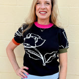 Color Blocked Band Floral Knit Top in black at ooh la la! in Grapevine TX 76051