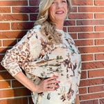 Giddy Up! Western Cowboys and Leopard Batwing Sweater in beige at ooh la la! in Grapevine TX 76051