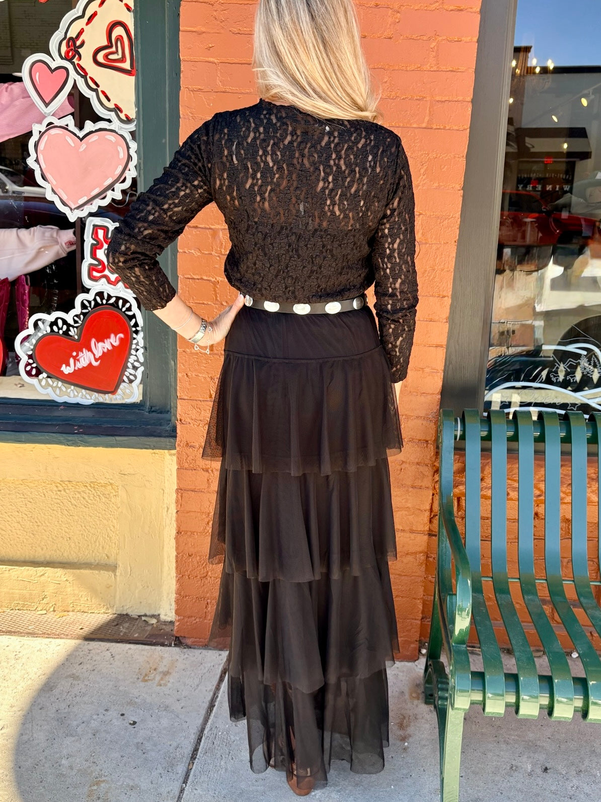 Mesh Tiered Maxi Skirt in black at ooh la la! in Grapevine TX 76051