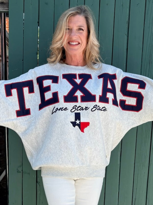 Texas Appliqued Oversized Dolman Sweatshirt at ooh la la! in Grapevine TX 76051