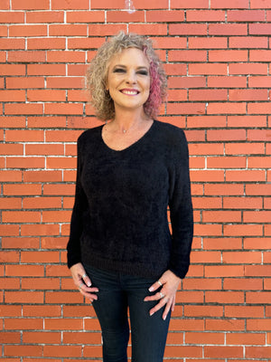 Super Soft V Neck Fuzzy Pullover Sweater - Multiple Colors