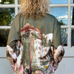 Satin Village Print Long Sleeve Blouse in Olive at ooh la la! in Grapevine TX 76051