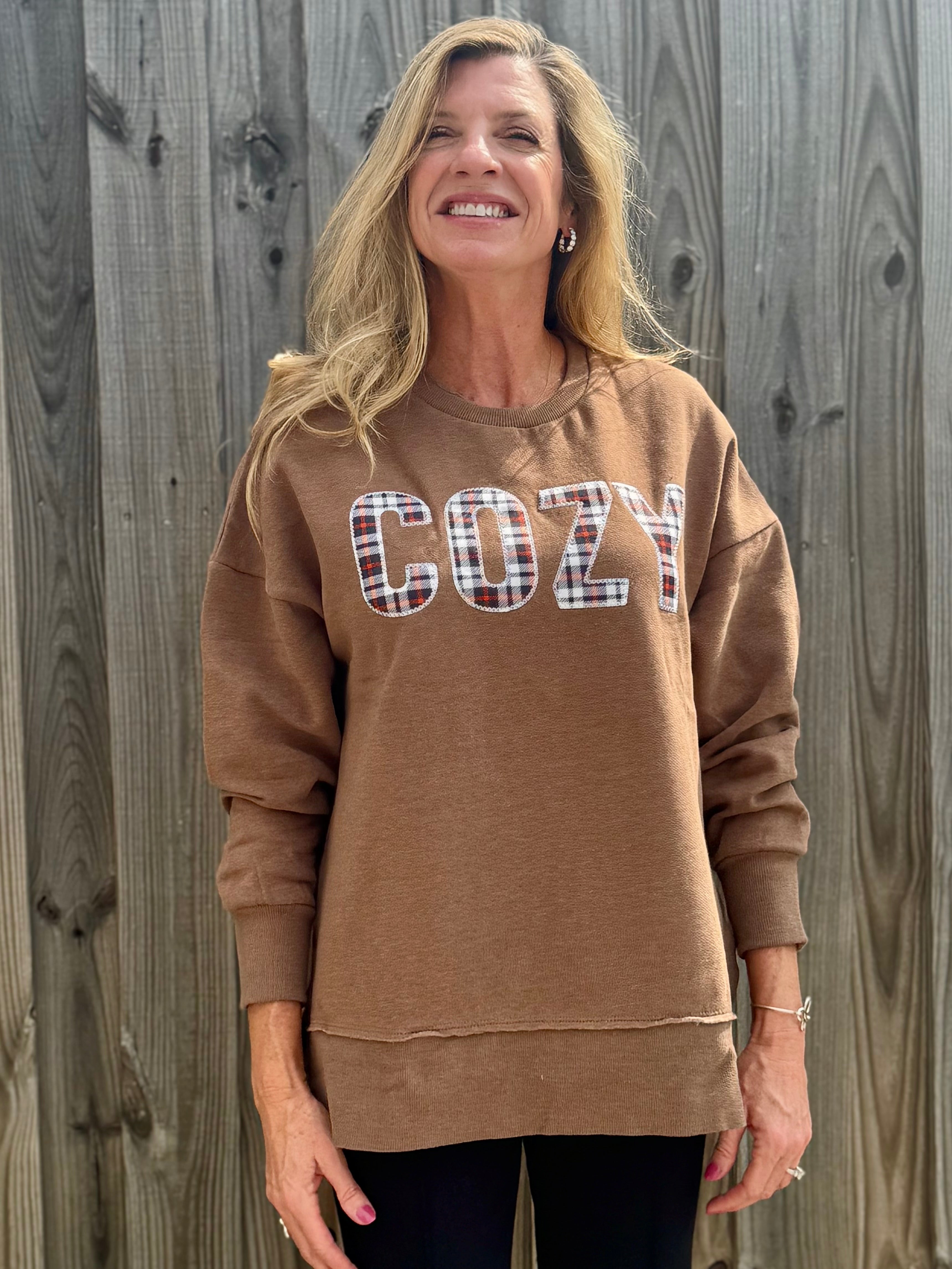 Plaid Appliqué Cozy Sweatshirt at ooh la la! in Grapevine TX 76051
