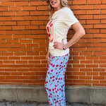cherry pajamas, soft lounge pants, women's pajama bottoms, rayon spandex pjs, blue cherry print, drawstring sleepwear, gift for her, cute loungewear
at ooh la la in Grapevine TX 76051