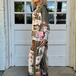 Satin Village Print Pant In Olive at ooh la la! in Grapevine TX 76051