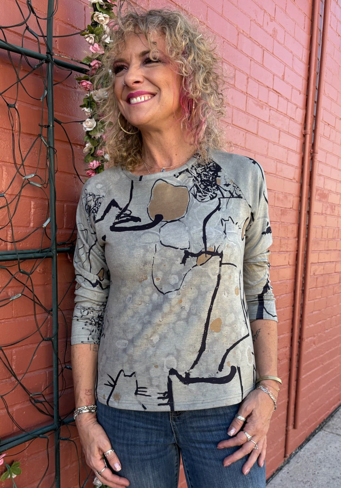 Knit Raglan Top in grey melange at ooh la la! in Grapevine TX 76051
