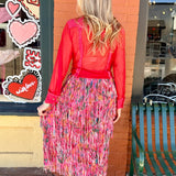 Printed Fringe Midi Skirt in Hot Pink Floral at ooh la la! in Grapevine TX 76051