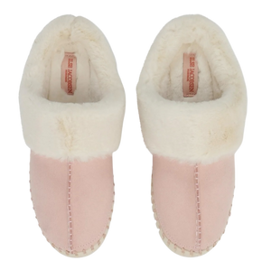 Tulip Faux Fur Trimmed Slippers in adobe rose at ooh la la! in Grapevine TX 76051