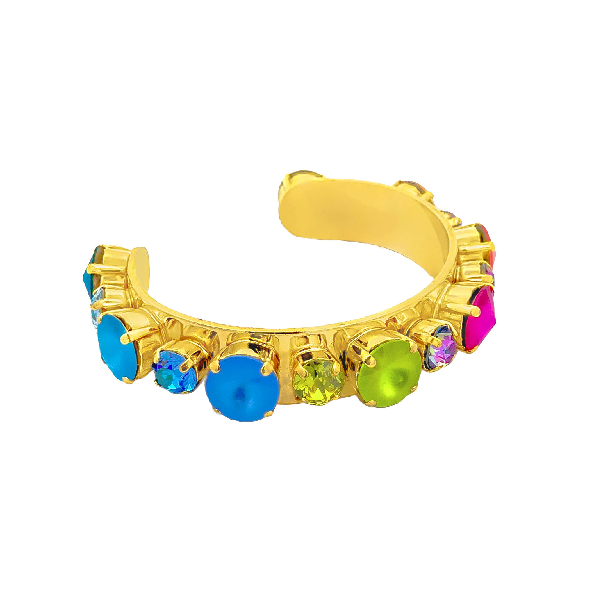 TOVA Jewelry, crystal cuff bracelet, handmade jewelry Canada, vintage gold bracelet, adjustable crystal cuff, multi-color jewelry, Candy Crush bracelet, antique gold plating, luxury costume jewelry. at ooh la la! in Grapevine TX 76051