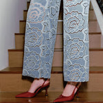 Crystal Embellished Velvet Floral Lace Wide Leg Jeans at ooh la la! in Grapevine TX 76051