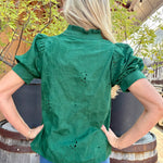 Floral embroidered short puff sleeve top in green at ooh la la! in Grapevine TX 76051