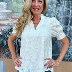 Floral embroidered short puff sleeve top in white at ooh la la! in Grapevine TX 76051