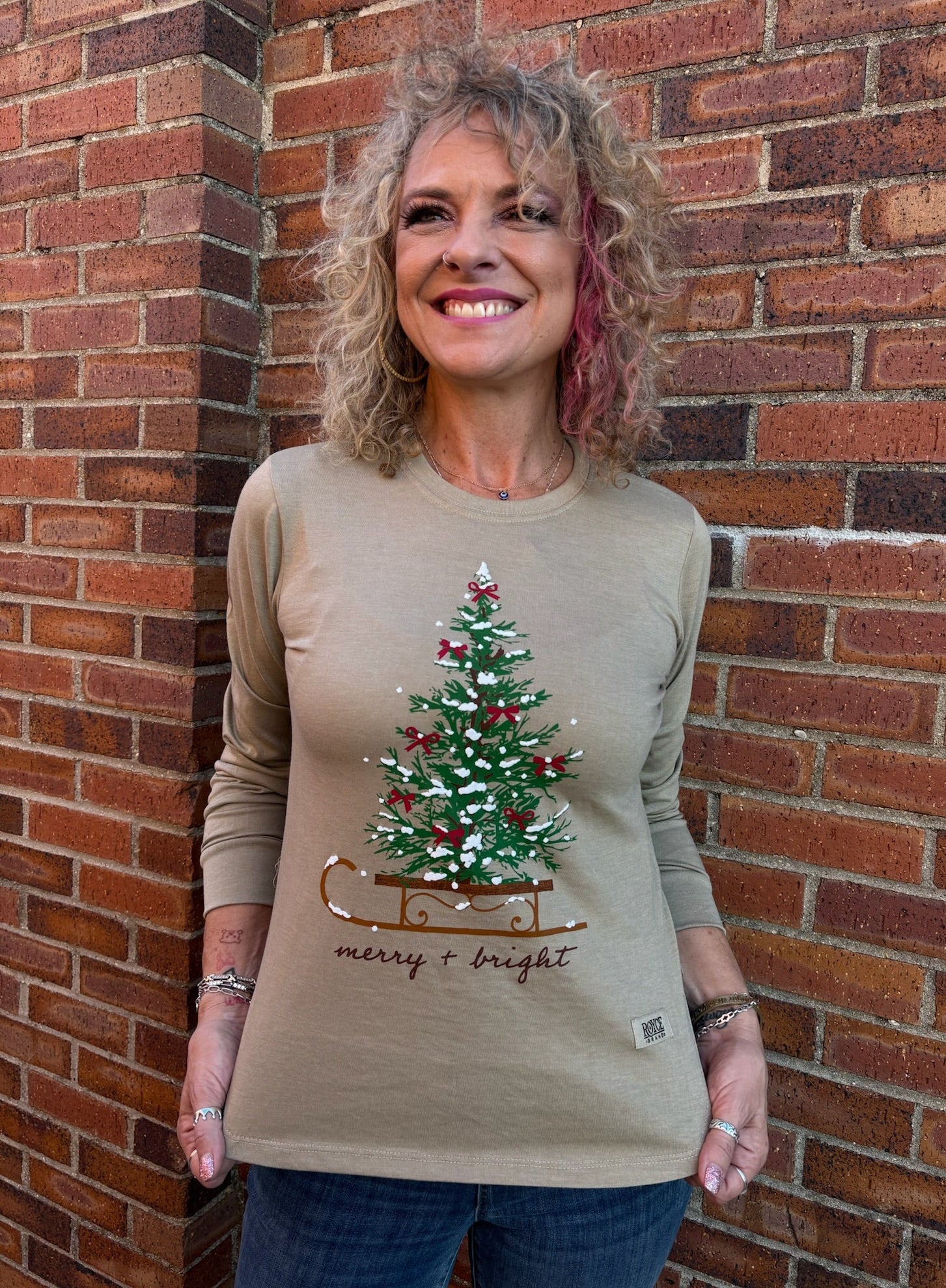 Sleigh Ride Long Sleeve Tee In sand at ooh la la! in Grapevine YX 76051