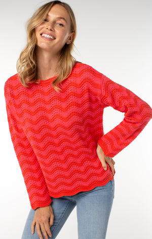 Liverpool Long Sleeve Boatneck Sweater in pink/red stripe at ooh la la! in Grapevine TX 76051