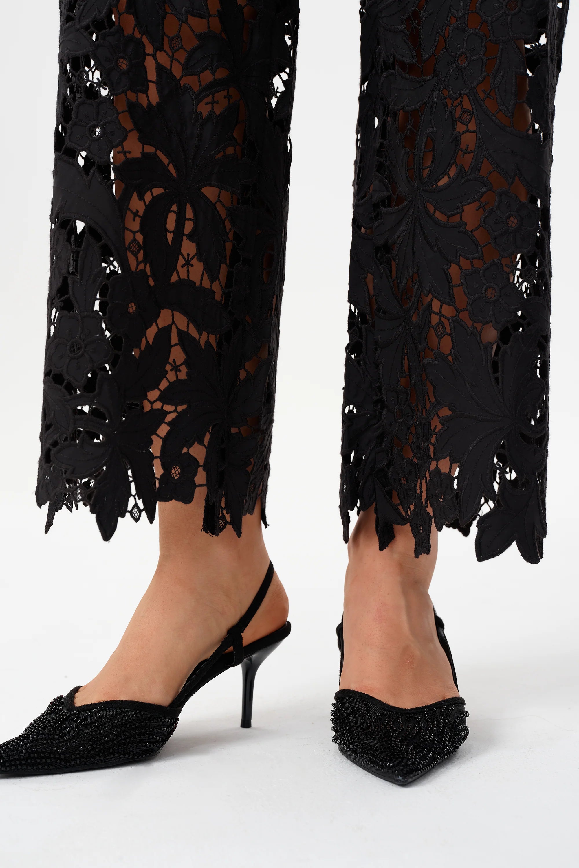 Bayeas High Rise Embroidered Floral Lace Wide Leg Jeans in Inkgauze black at ooh la la! in Grapevine TX 76051