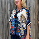 Satin Safari Blouse in Navy at ooh la la! in Grapevine TX 76051