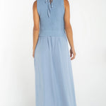 Liverpool Sleeveless Tie Back Sweater Woven Dress in malibu blue at Ooh La La! in Grapevine TX 76051