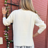 Fringe Hem Pullover Cable Sweater