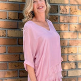 VNeck Silk Tunic with Ruffle Hem
