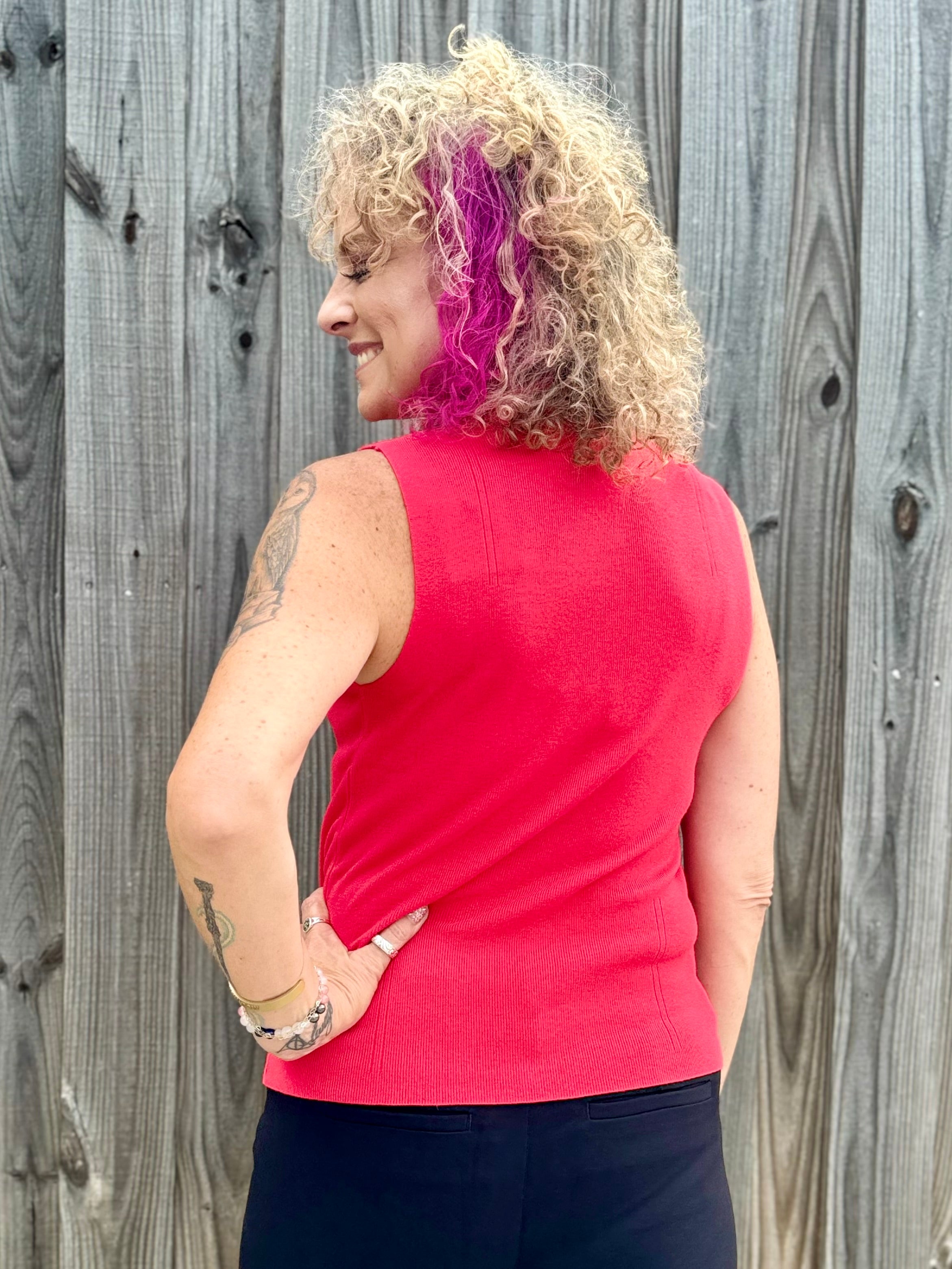 Molly Bracken Turtleneck Sleeveless Sweater in red at ooh la la! in Grapevine TX 76051