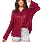 Queen of Sparkles Maroon Silk Rhinestone Button Up Top at ooh la la! in Grapevine TX 76051