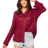 Queen of Sparkles Maroon Silk Rhinestone Button Up Top at ooh la la! in Grapevine TX 76051