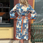 Jade Banded Collar Abstract Fall Leaves Midi Dress at ooh la la! in Grapevine TX 76051