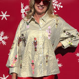 Queen of Sparkles Metallic Stripe Cocktail Serving Nutcracker Button Up Top at ooh la la! in Grapevine TX 76051