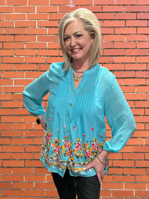 Olive Hill Pintuck Floral Embroidered Blouse at ooh la la! in Grapevine TX 76051