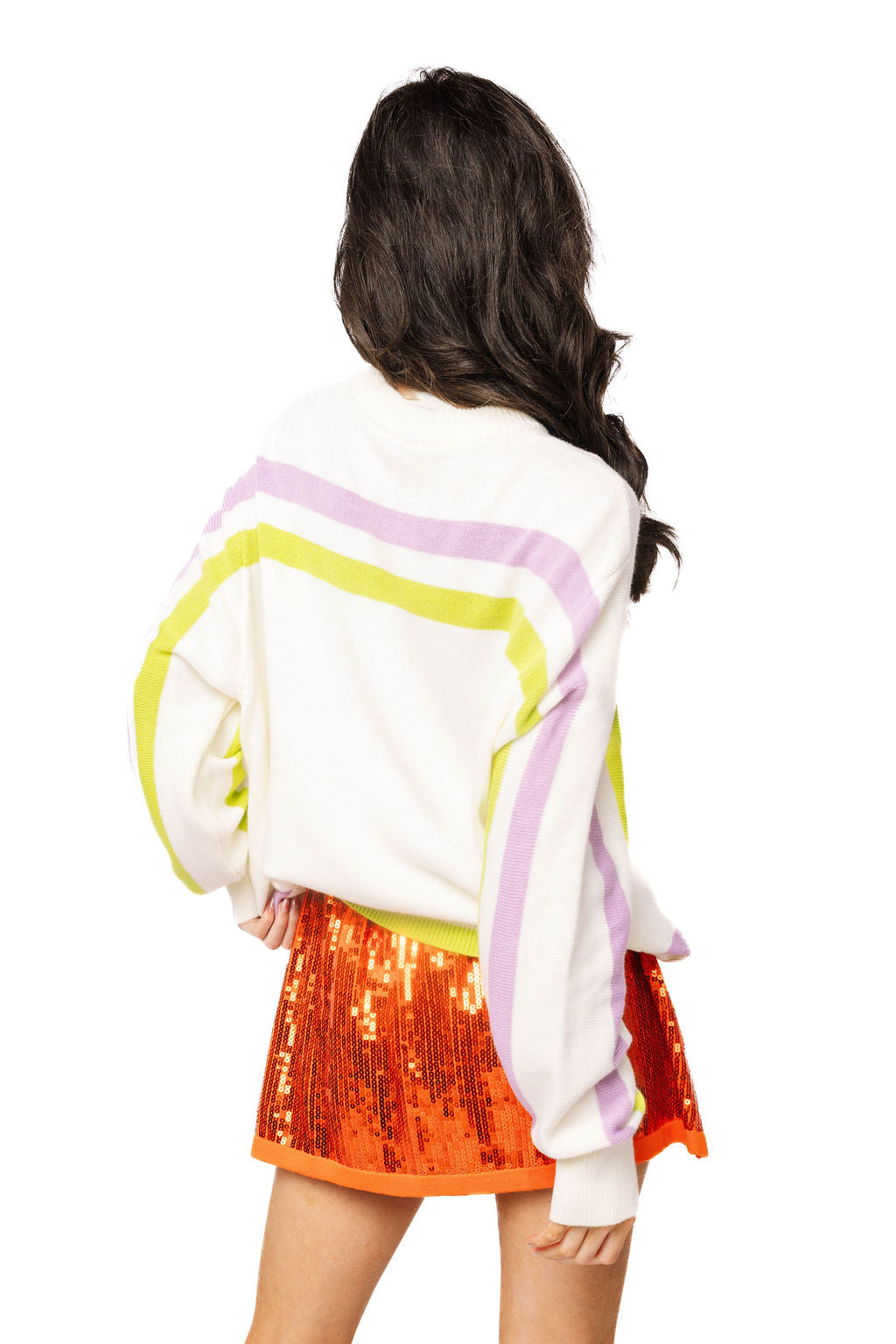 Queen of Sparkles Ivory, Green & Purple ‘Here for The Boos’ Striped Knit Sweater at ooh la la! in Grapevine TX 76051