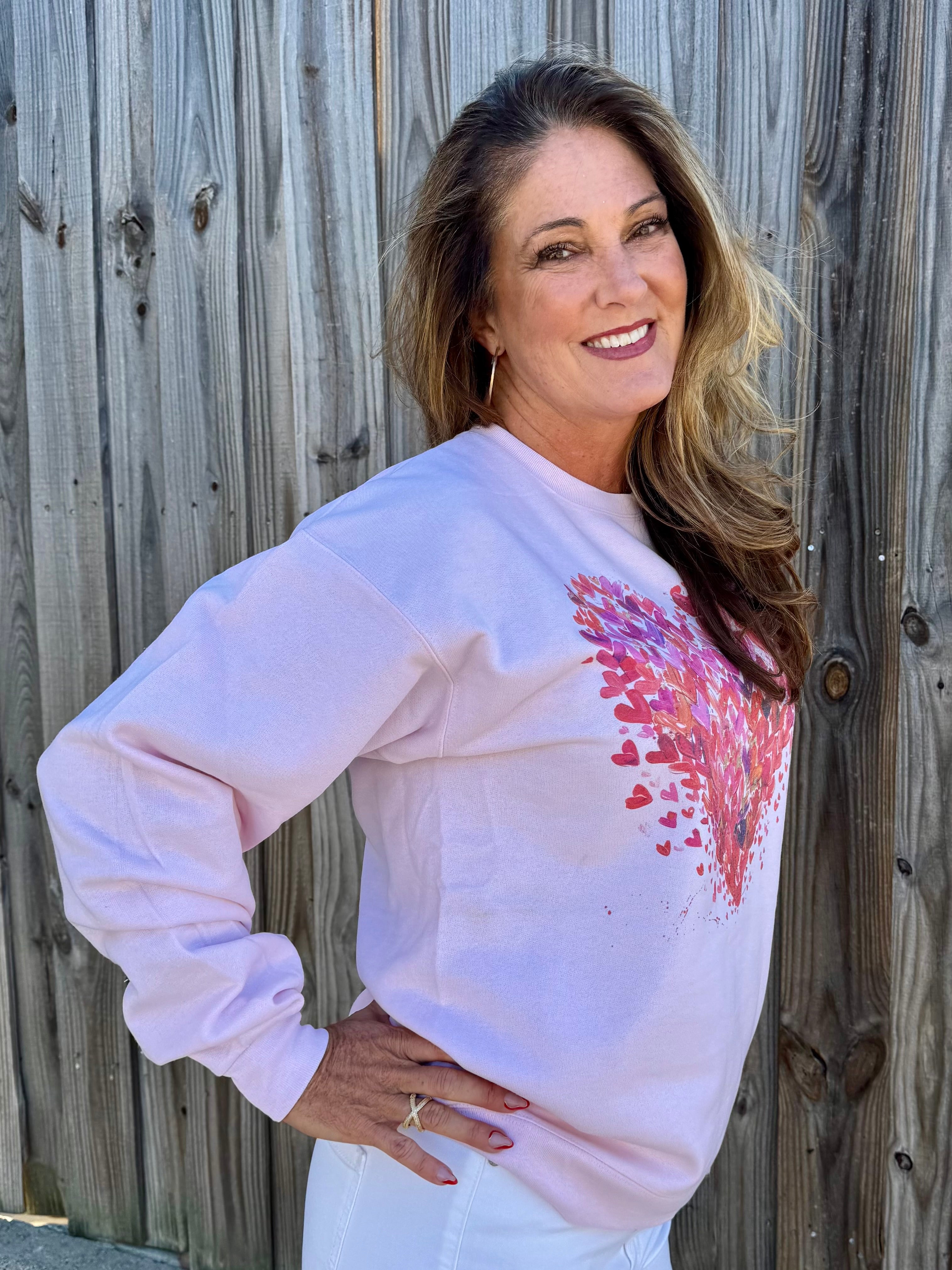 Paintbrush Heart Sweatshirt in pink at ooh la la! in Grapevine TX 76051