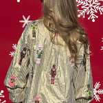 Queen of Sparkles Metallic Stripe Cocktail Serving Nutcracker Button Up Top at ooh la la! in Grapevine TX 76051