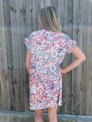 Molly Bracken Printed Ruffle Sleeve Shirt Dress at ooh la la! in Grapevine TX 76051