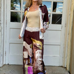Satin Village Print Pant In brown at ooh la la! in Grapevine TX 76051