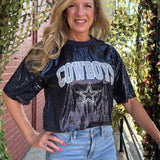Dallas Cowboys Rise Up Fully Lined Tonal Sequin Crop Top at Ooh La La! in Grapevine TX 76051
